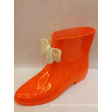 Cheap Lady's Ankle High Rubber Decorative Orange Garden Rain Boots With Lovely Bow W-R016